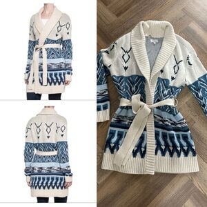 Lucky Brand Belted Print Cardigan Sweater Coat